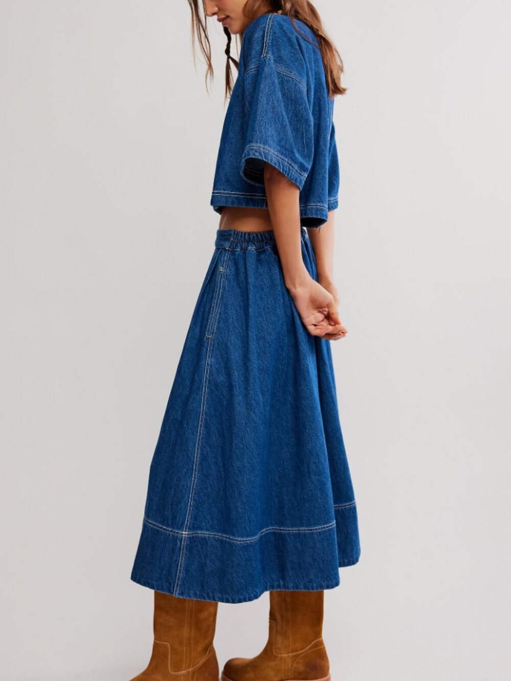FREE PEOPLE Westley Denim Skirt Set / Deep Sea Wash - Picture 2 of 6